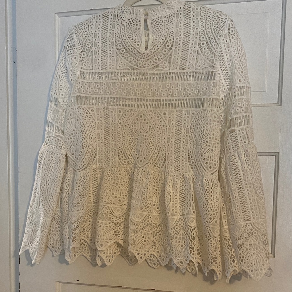 Boohoo Cream Crochet Lace Peplum Top - Picture 3 of 4
